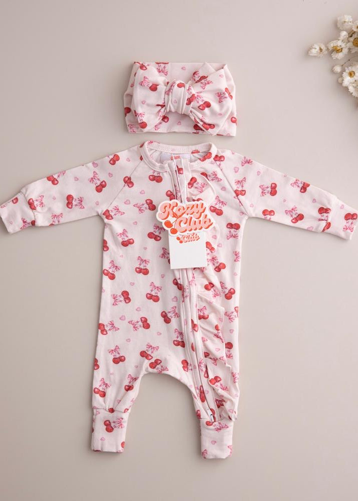 FRILL ZIP ROMPER I CHERRY BOWS