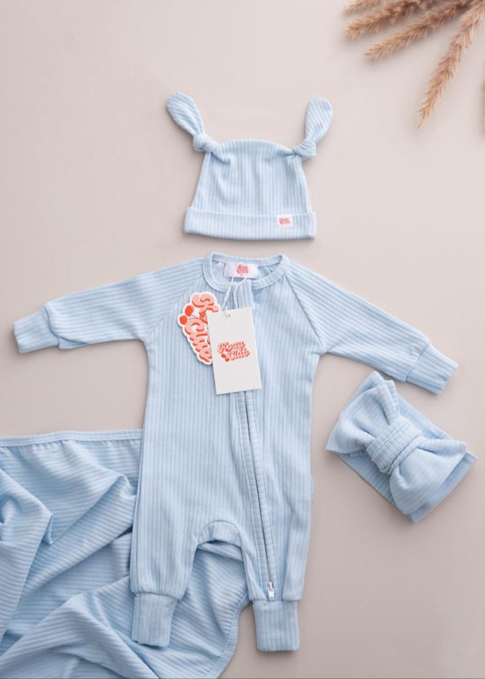 ZIP ROMPER I BLUE DREAM RIB (NO FRILL)