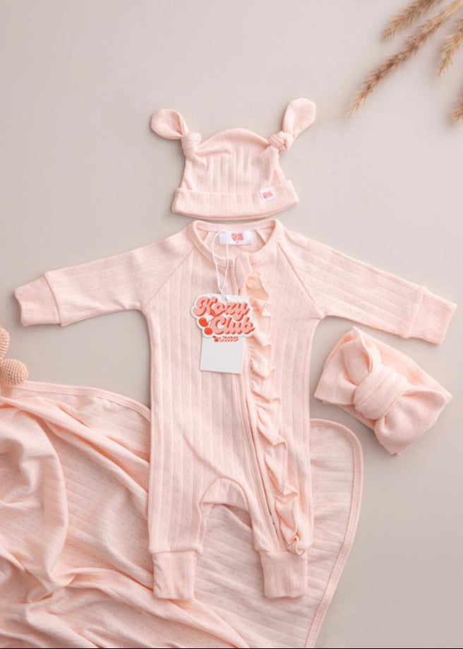 FRILL ZIP ROMPER I PINK MARSHMALLOW