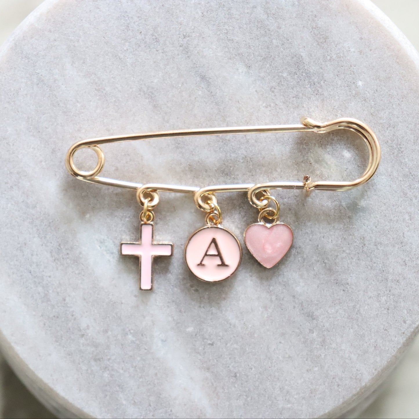 GOLD KEEPSAKE PIN I PINK SIMPLE CROSS & HEART