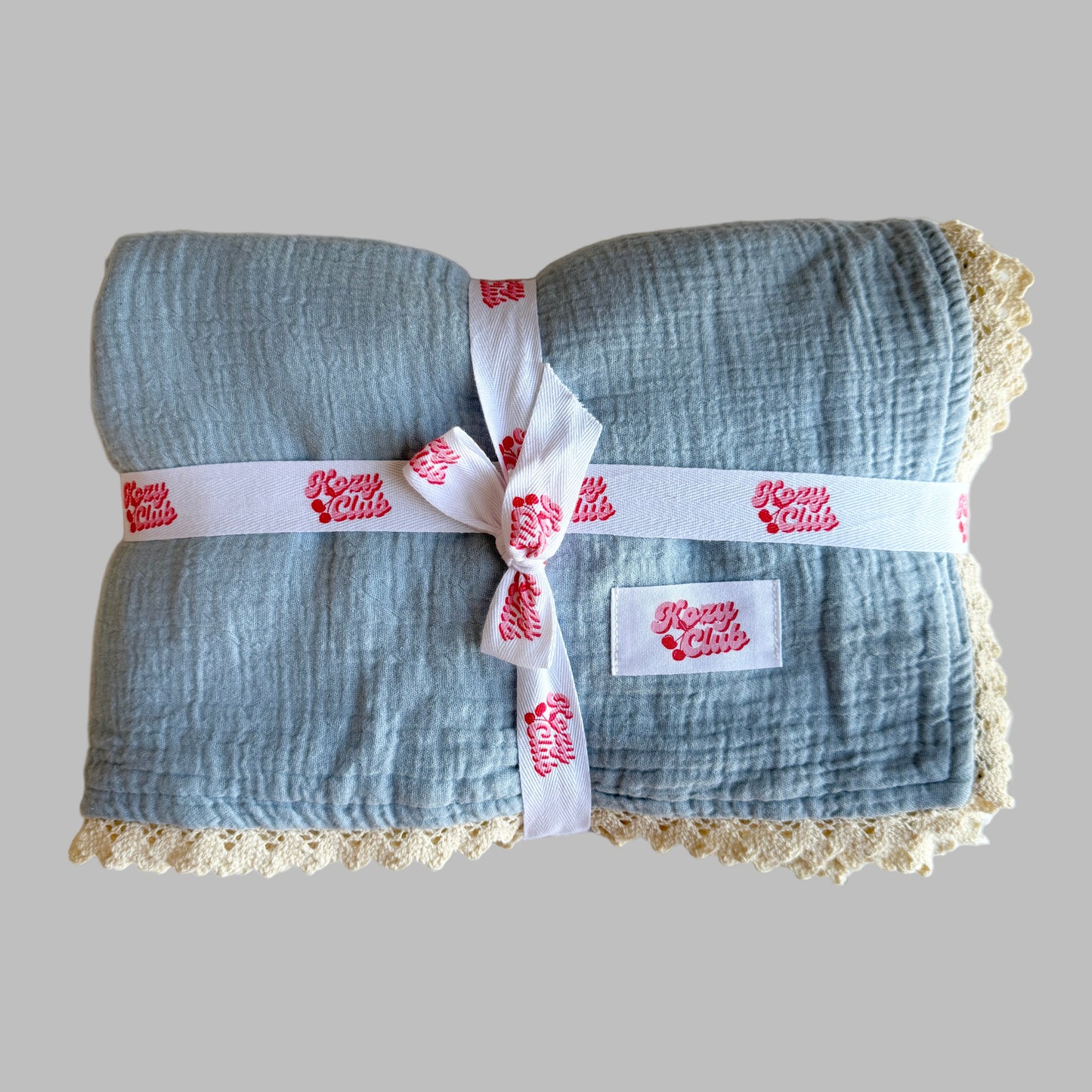 MUSLIN CRINKLE ORGANIC LACE BLANKET | BLUE DREAM