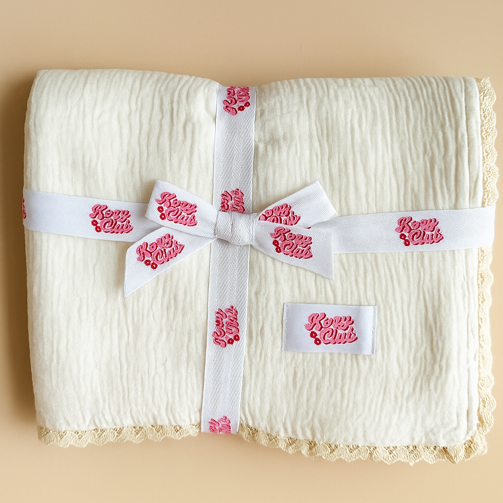 MUSLIN CRINKLE ORGANIC LACE BLANKET | MILK