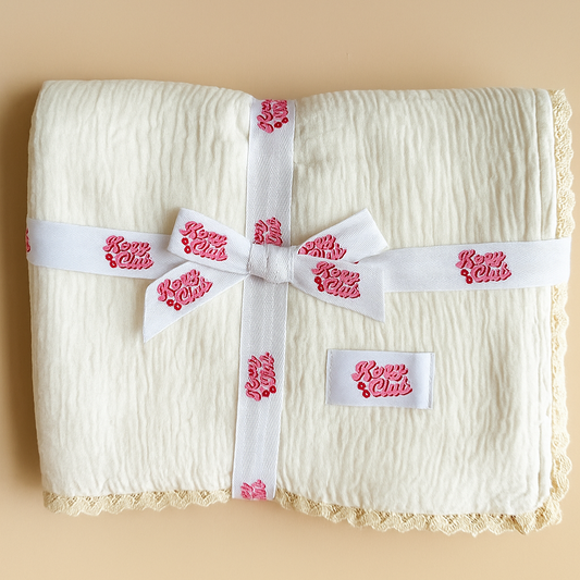 MUSLIN CRINKLE ORGANIC LACE BLANKET | MILK