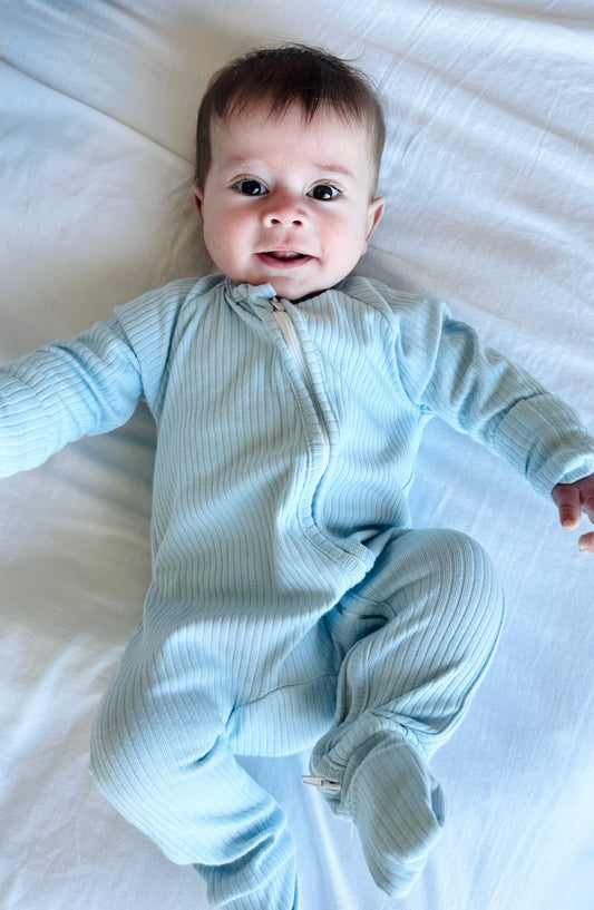 ZIP ROMPER I BLUE DREAM RIB (NO FRILL)